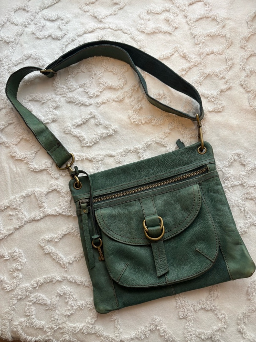 FOSSIL Vintage Green Leather Crossbody Bag